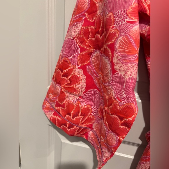Mahogany Kimono Robe Red Pink Floral Print Cotton Flower Pattern Pajamas Boho - Picture 3 of 8